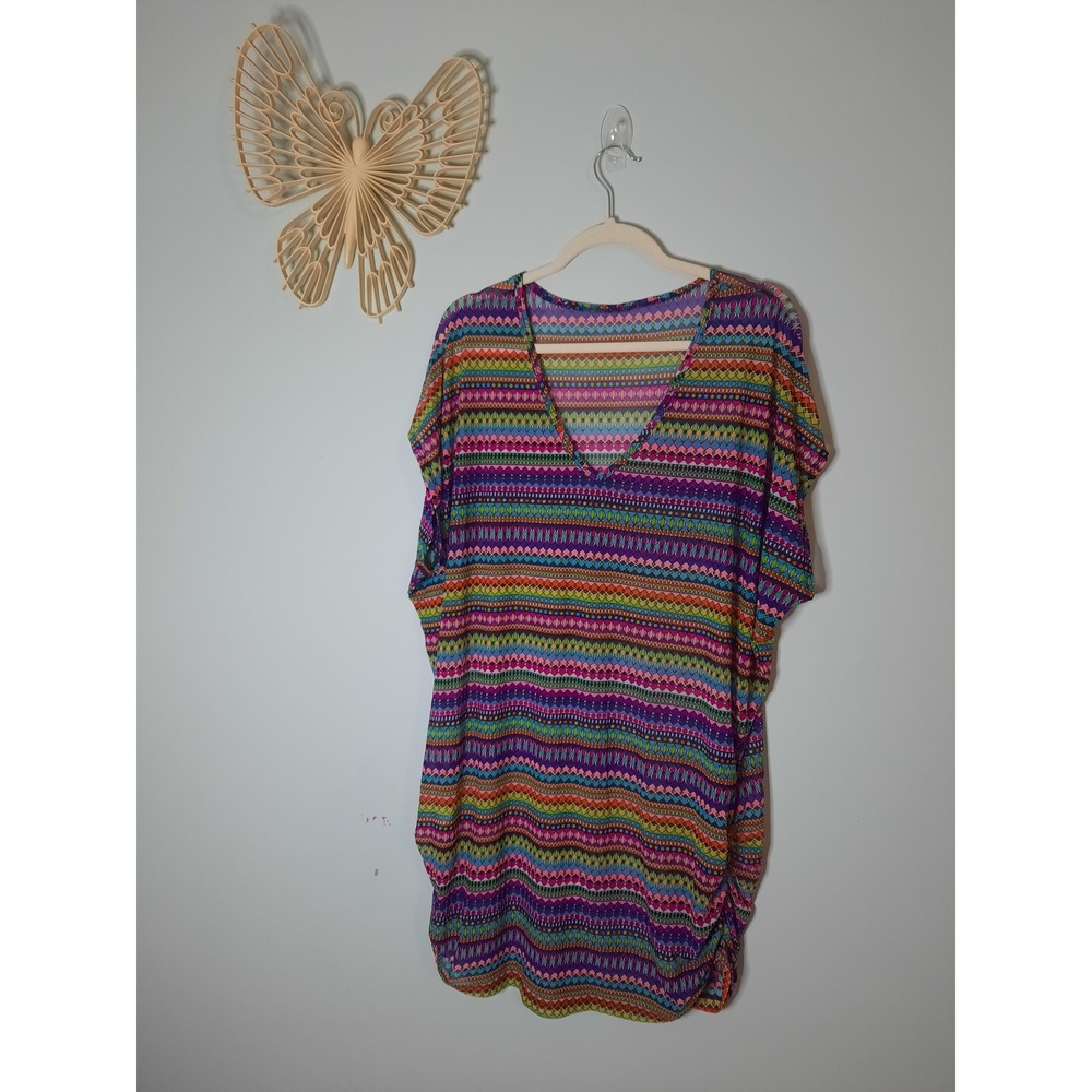 Anne Cole Multicolor Striped Swim Coverup - Purple, Pink, Green, Blue, Yellow
